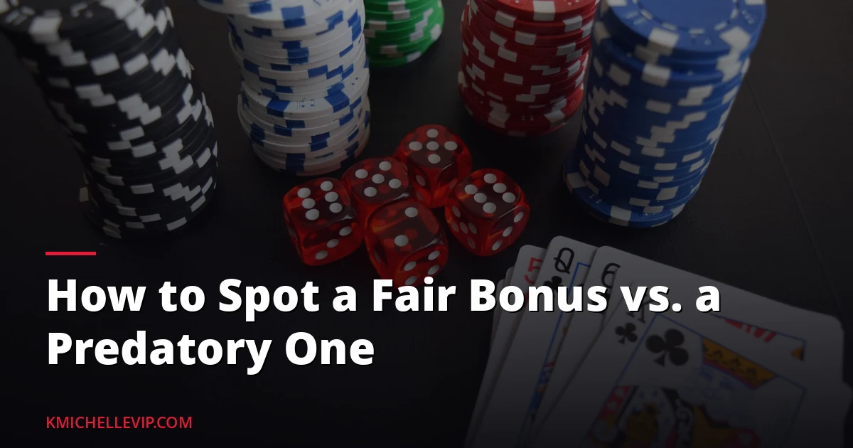 A side-by-side comparison table showing fair casino bonus terms versus predatory bonus terms, highlighting wagering requirements, game weighting, and cashout caps